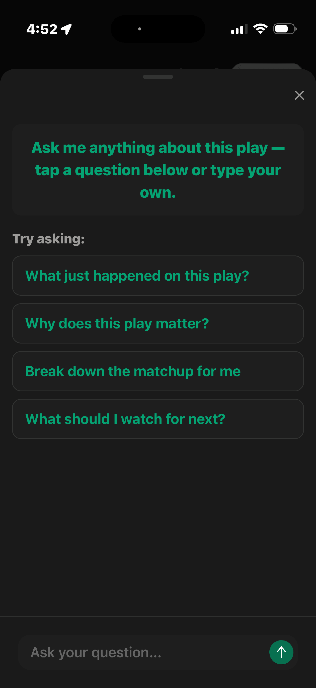 FanCoach AI answering questions about a play